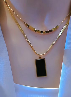 钛钢项链双层叠戴锁骨链女