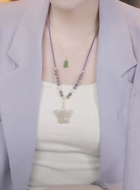 新款紫色蝴蝶吊坠手工编织项链