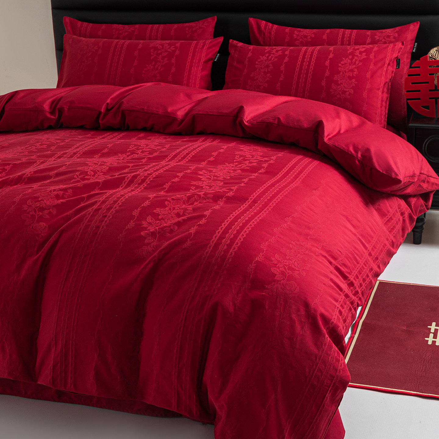 高级婚庆长绒棉四件套红色全棉喜被陪嫁婚房床单被套纯棉结婚床品,淘宝优惠券,粉丝福利购,淘宝优惠卷