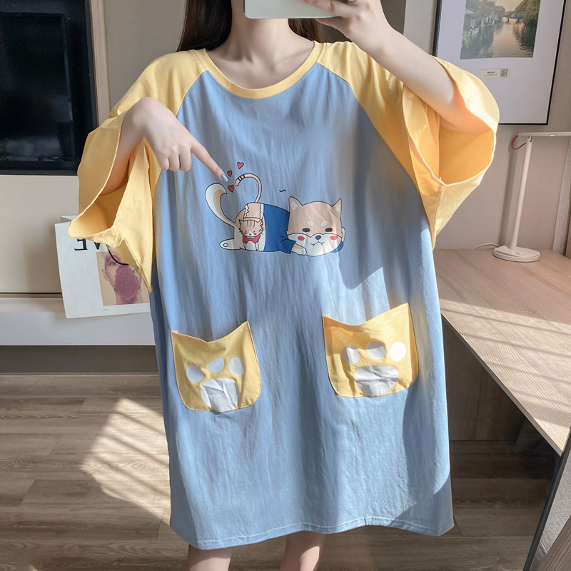 纯棉睡裙女夏短袖孕妇大码200斤胖MM宽松薄款卡通可爱圆领连衣裙,淘宝优惠券,粉丝福利购,淘宝优惠卷