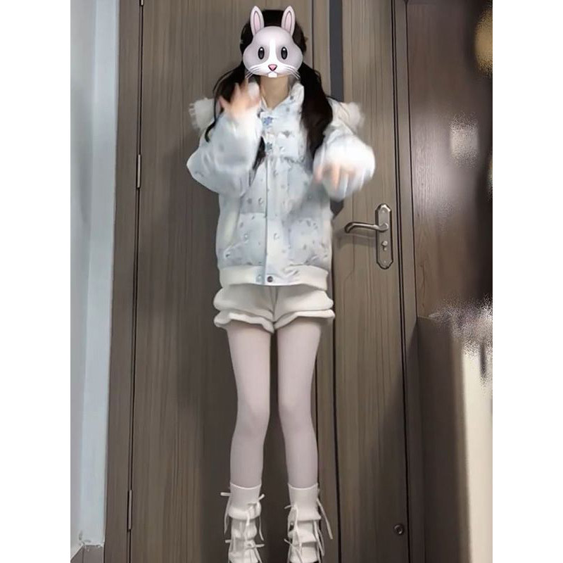 高级感满印小雪人耳朵毛领连帽棉服面包服女冬季宽松加厚保暖外套,淘宝优惠券,粉丝福利购,淘宝优惠卷