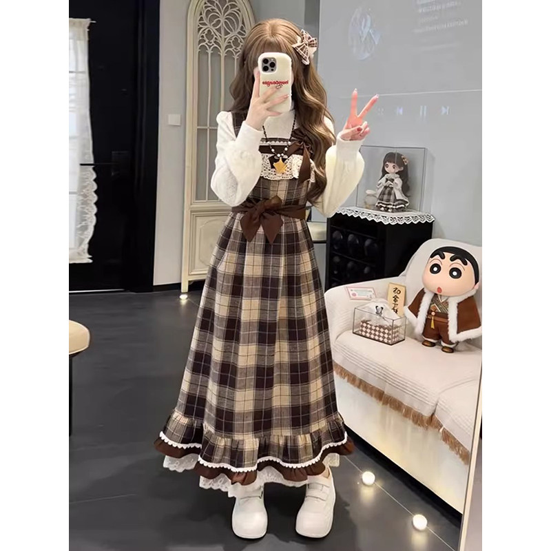 春季学院风休闲气质吊带格纹连衣裙上衣两件套女装韩系时尚套装,淘宝优惠券,粉丝福利购,淘宝优惠卷