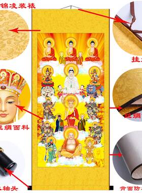 全佛图挂画供奉满堂佛众佛像装饰画三宝佛观音地藏王弥勒佛画包邮