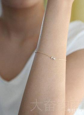 正品日本18K金蝴蝶纯结金钻石手链女黄.金爱形心心纯银手镯手环玫