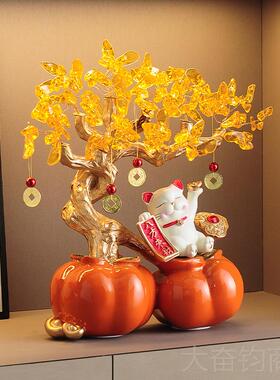 正品事事如意柿子招财猫发财居树摆件厅财中式客厅搬家乔迁客招新