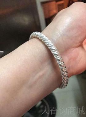 正品999纯镯银手实心口男女款足银情侣款礼物定手工制麻闭花青丝