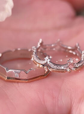 情人节礼物真爱之冕情侣对戒原创戒指S925纯银镀18K金闭口戒指