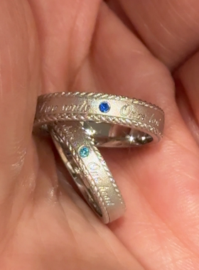 情人节礼物以爱之铭情侣对戒原创戒指S925纯银镀18K金闭口戒指