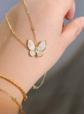 小众白贝母蝴蝶仙气轻奢项链