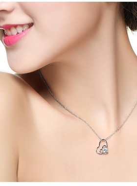 纯银心心相印生日礼物吊坠送女友