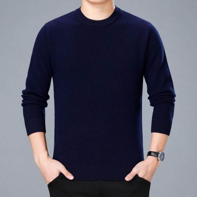 8633-R New winter middle-aged men's business casual cashmere sweater round neck pullover thick plus warm needle sweater hair