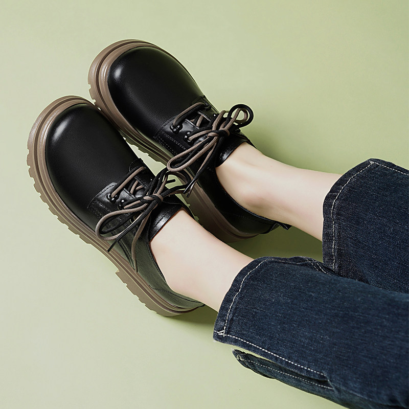 英伦小皮鞋女真皮厚底女鞋春秋单鞋白色系带乐福鞋不累脚软底鞋子,淘宝优惠券,粉丝福利购,淘宝优惠卷