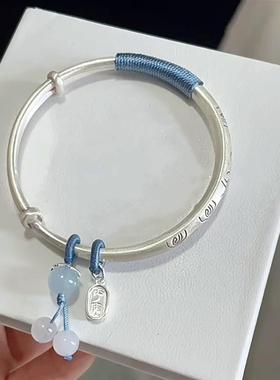 多福南瓜头银手镯女999纯银复古梅花开口足银贵妃镯子中国风银饰