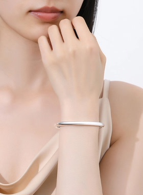 银手镯女9999纯银素圈光面闭口实心简约小众年轻款送女友足银镯子