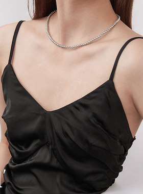 银灰色正圆珍珠项链女小众高级感