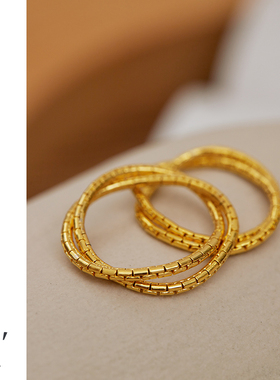 冷淡风戒指金色多层设计感网红食指戒新款素圈高级感指环时尚手饰