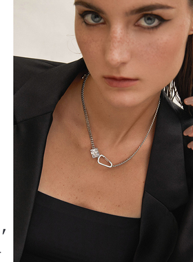 锆石小众设计感银色嘻哈风锁骨链