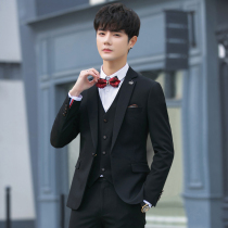 Casual Suit Jacket Male Trend Handsome career is fitting three sets of sashimi Korean version Western-style suit The groom is married