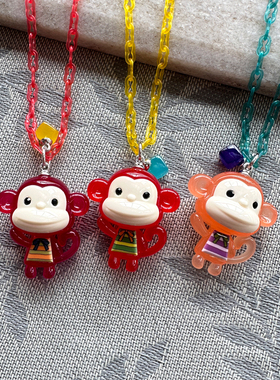 韩国AZNAVOUR/GRAIN de BEAUTE可爱小马小黄鸭小猴儿童项链毛衣链