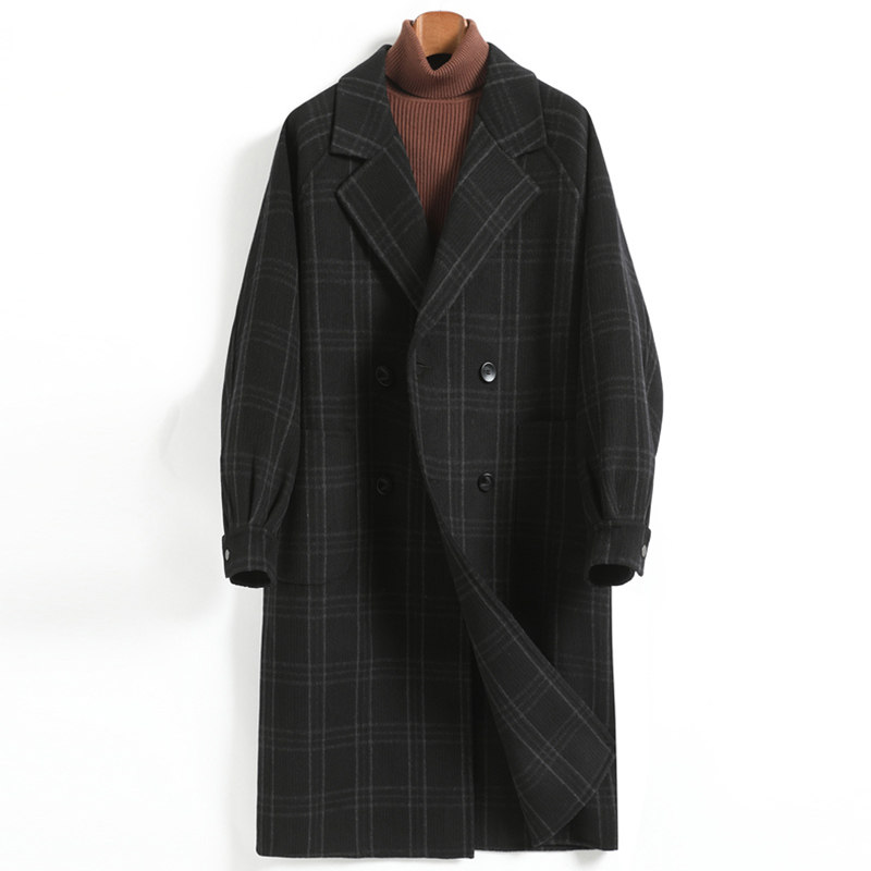 新款秋冬双面呢大衣男中长款时尚格纹青年羊毛大衣非羊绒风衣外套,淘宝优惠券,粉丝福利购,淘宝优惠卷