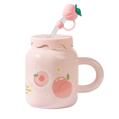 isn风高颜值陶瓷马克杯带盖防烫可爱创意网红高级吸管杯水杯女生 - 图3