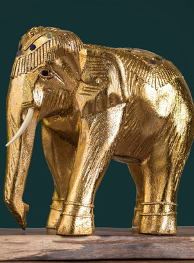 异丽实木大象摆件创意家居饰品客厅室内桌面装饰摆设会所餐厅摆件