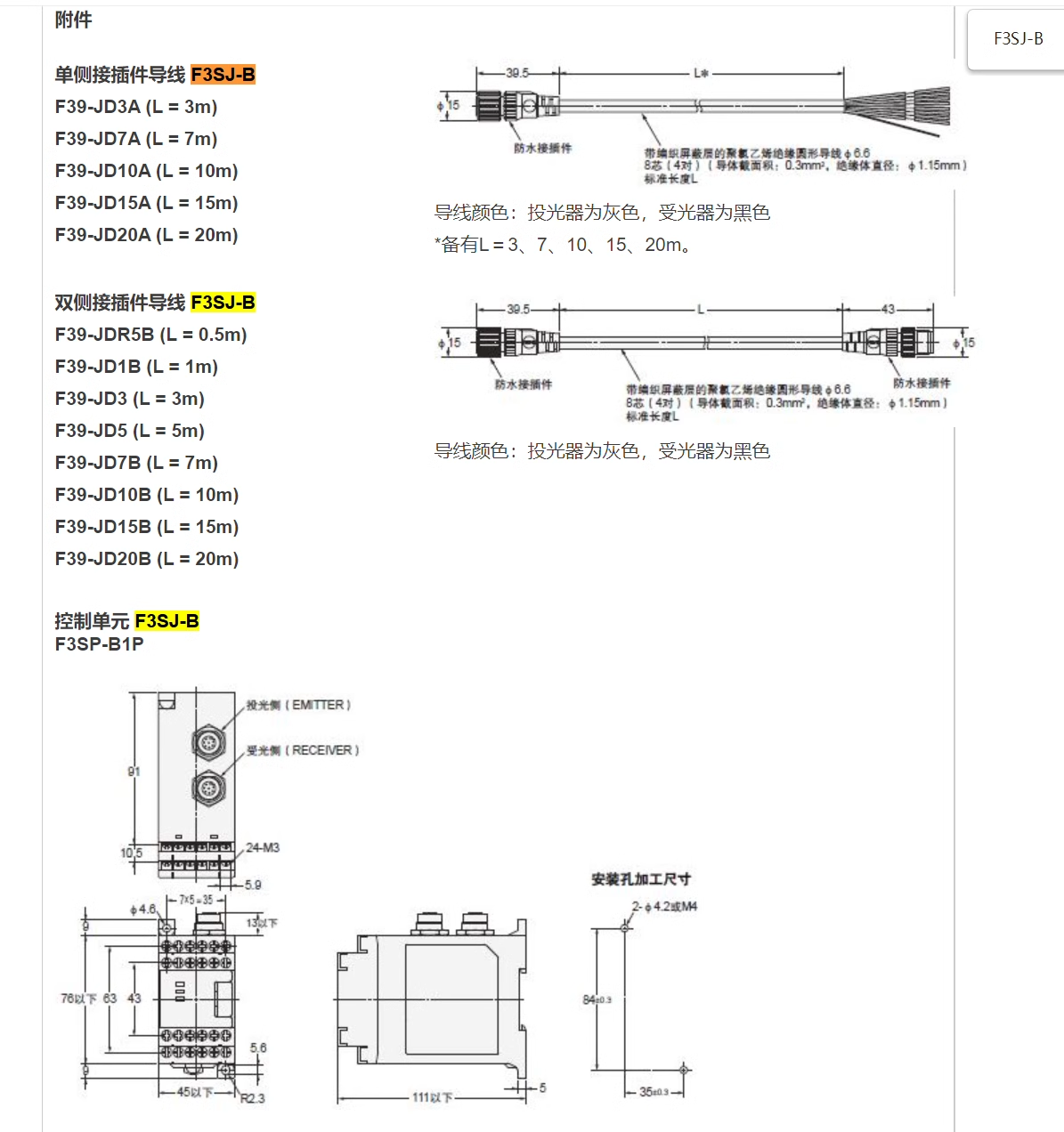 F3SJ-E0465P25 E0545P25 E0625P25 F3SJ-E0705N25安全光栅B1505P - 图3