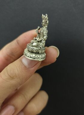 藏式一寸随身佛小像家用白铜鎏银供奉莲师铜像尼泊尔(金刚萨埵)
