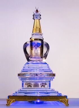 舍利塔佛塔带七彩灯光六字真言水晶菩提塔可装藏舍利子嘎乌盒摆件