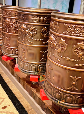 藏族转经简轮定做手拉小中大号黄金转经桶户外佛堂民宿风景区装饰