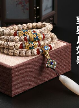 景泰蓝三通佛头桶珠合金银佛珠文玩四件套小金刚星月菩提配饰套餐