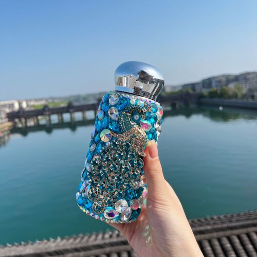 网红爆款孔雀轻奢手工镶钻保温杯304不锈钢高颜值车载满钻女水杯 - 图3