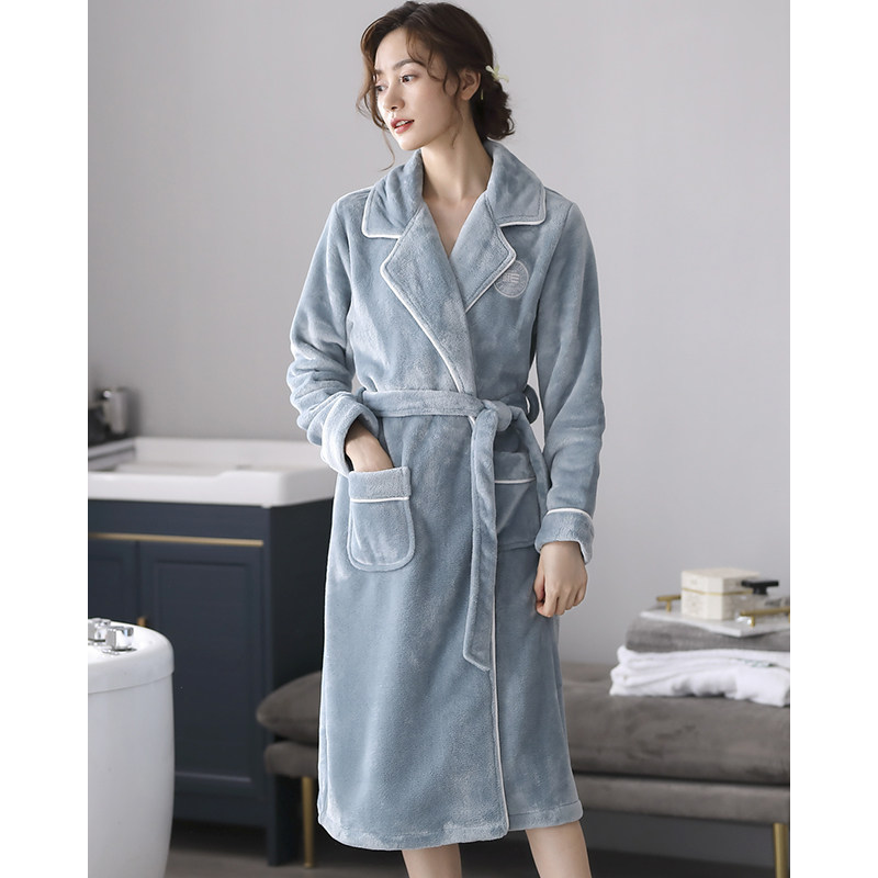 睡袍秋冬长款珊瑚绒加绒浴袍晨袍 芬颜睡袍/浴袍