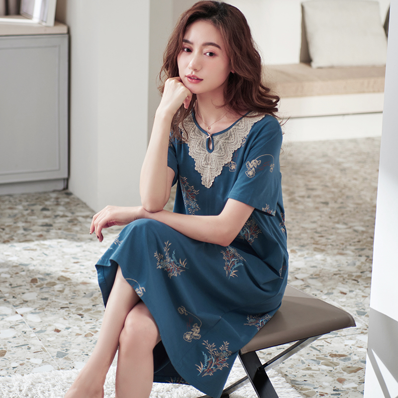 睡裙女士长裙妈妈款短袖居家裙子 芬颜睡裙