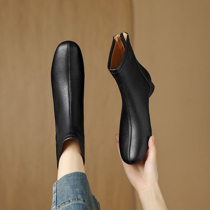 3CM-羊皮秋冬马丁靴粗跟圆头短靴女单靴百搭女靴时尚瘦瘦靴时装靴,淘宝优惠券,粉丝福利购,淘宝优惠卷