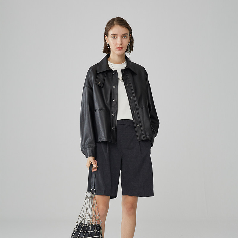 阿cir黑色小外套春秋短款皮夹克 circlofy服饰皮衣