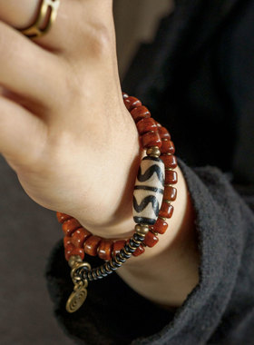 曲尾花藏式烟熏牛骨男女把玩手串