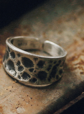 手工做旧肌理复古银饰戒指