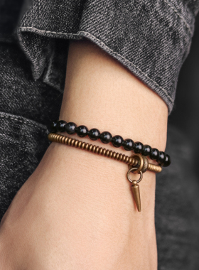 曲尾花带眼冰曜珠子混搭设计手链