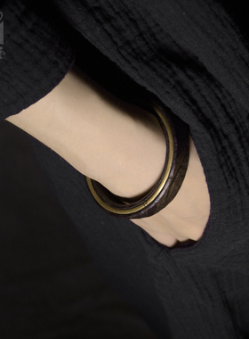 曲尾花原创手工镶铜黑檀木手镯男 情侣复古个性简约民族风手环女