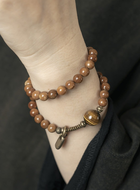 曲尾花原创复古8mm圆珠双圈手串