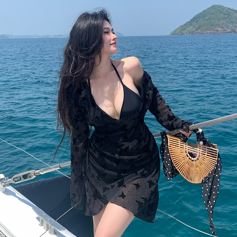 2025新款大码性感比基尼泳衣女高级感分体三件套长袖罩衫海边度假,淘宝优惠券,粉丝福利购,淘宝优惠卷