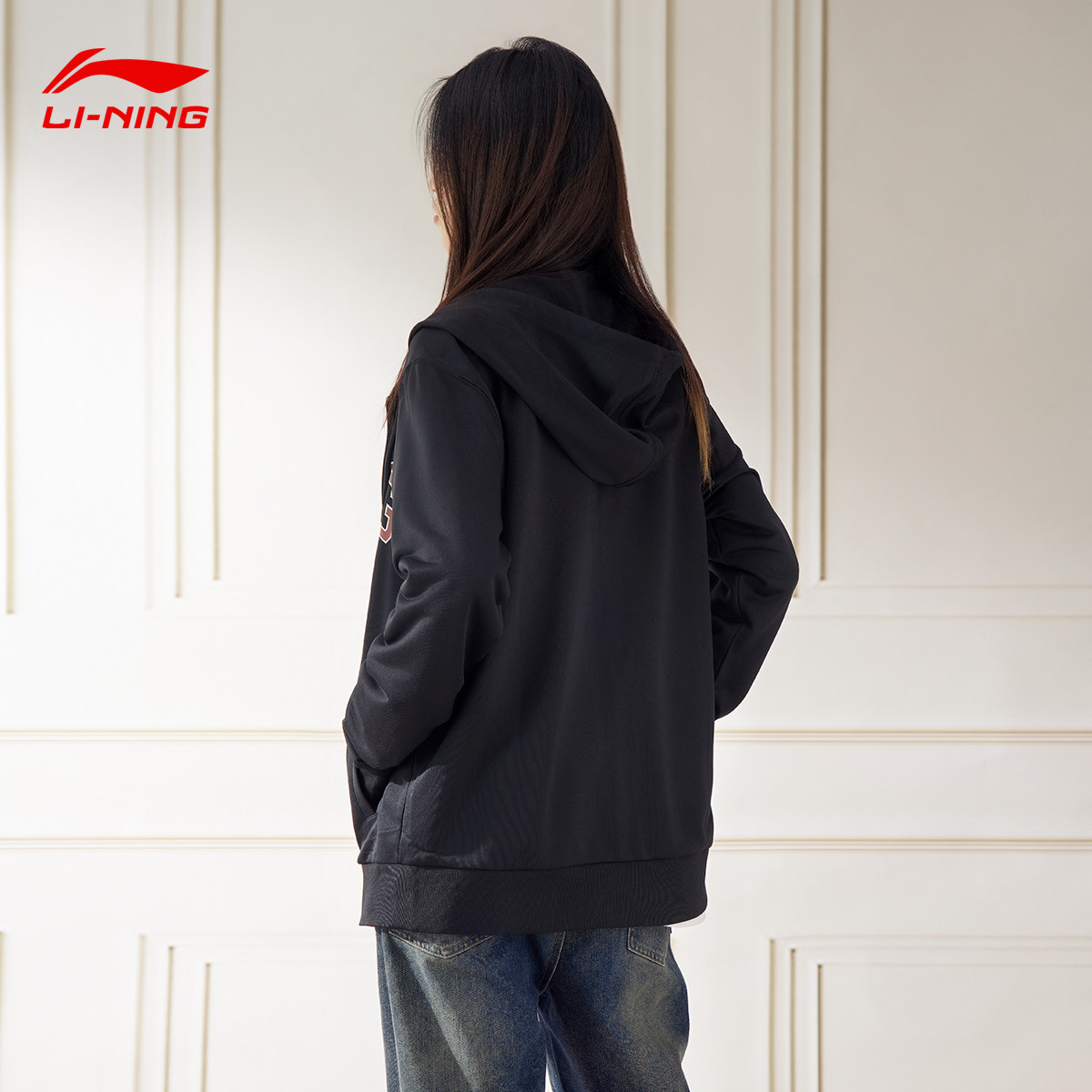李宁外套女2025春季爆款黑色连帽开衫卫衣显瘦运动风正肩修身上衣,淘宝优惠券,粉丝福利购,淘宝优惠卷
