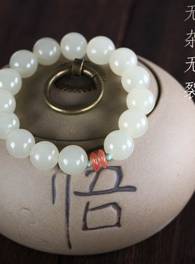 正品和田玉青白玉手链女款玉石