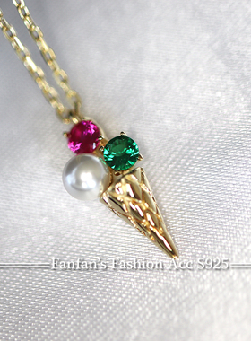 个性冰淇淋镶嵌韩国锁骨链14K金