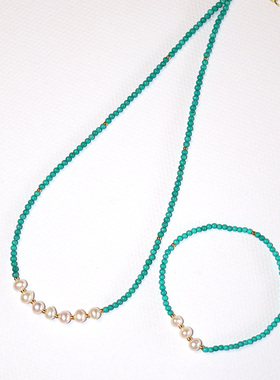 新中式绿松石珍珠项链串珠手作锁骨链国风夏日清凉薄荷曼波手链女