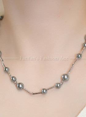 铂金灰珍珠项链小众设计感简约气质叠戴明星日韩满天星925锁骨链