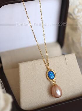 925银镀金珍珠吊坠项链锁骨链春夏设计感简约百搭复古短项链夏女