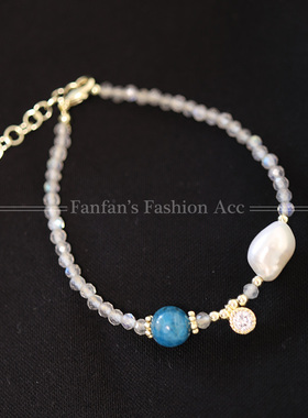 新中式灰月光珍珠手链高级感复古百搭小清新冷色系细手串叠戴女