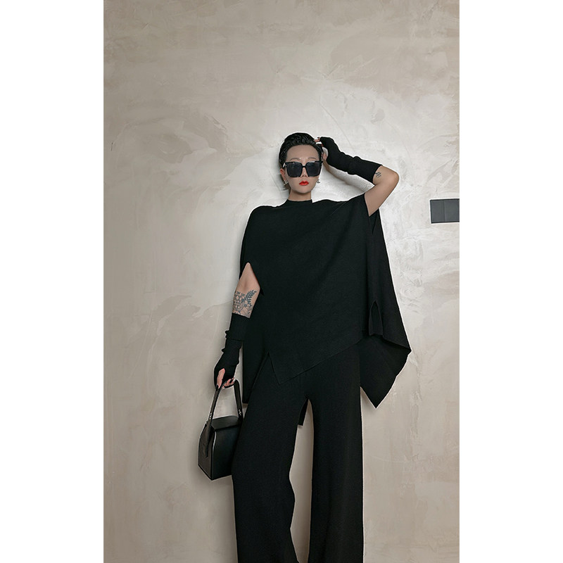 Dan Dan 暗黑风蝙蝠袖高领毛衣俩件套女 披肩斗篷套装,淘宝优惠券,粉丝福利购,淘宝优惠卷